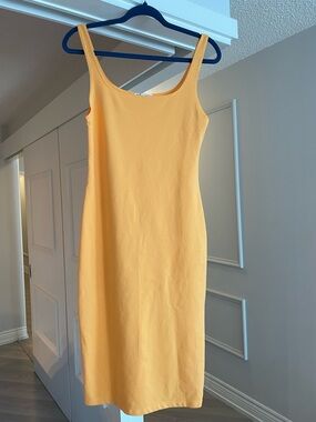 Zara Sunny Orange Bodycon Midi Dress - Size Large